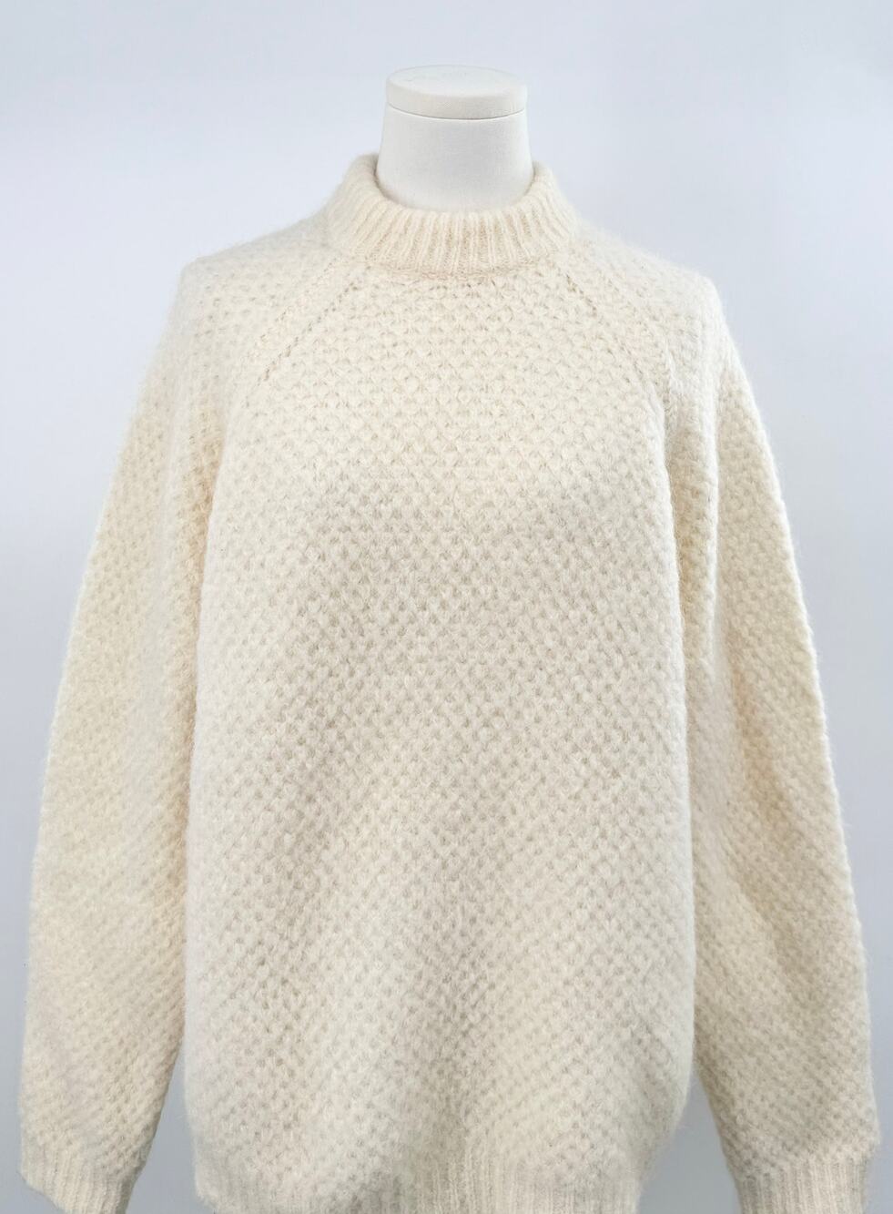 Sandro Cream Mohair Sweater Waffle Knit Oversized Crewneck 3 L